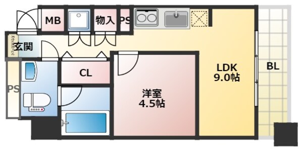 大国町駅 徒歩4分 8階の物件間取画像